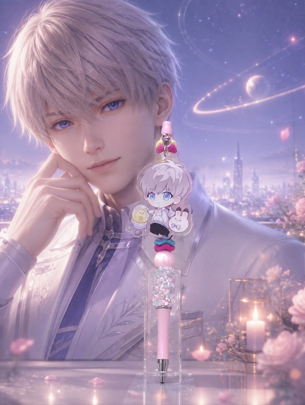Love and Deepspace Xavier Handmade Beaded Pen & Acrylic Charm